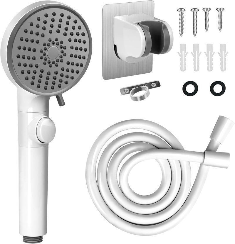 FOCSPROD RV Shower Head with Hose, High Pressure 5 Mode Shower head Replacement, Shower Head for RV/Campers, Travel Trailer, Motorhome for Water Saving, Shower Head Holder and Hose, On Off Switch, White - Image 1